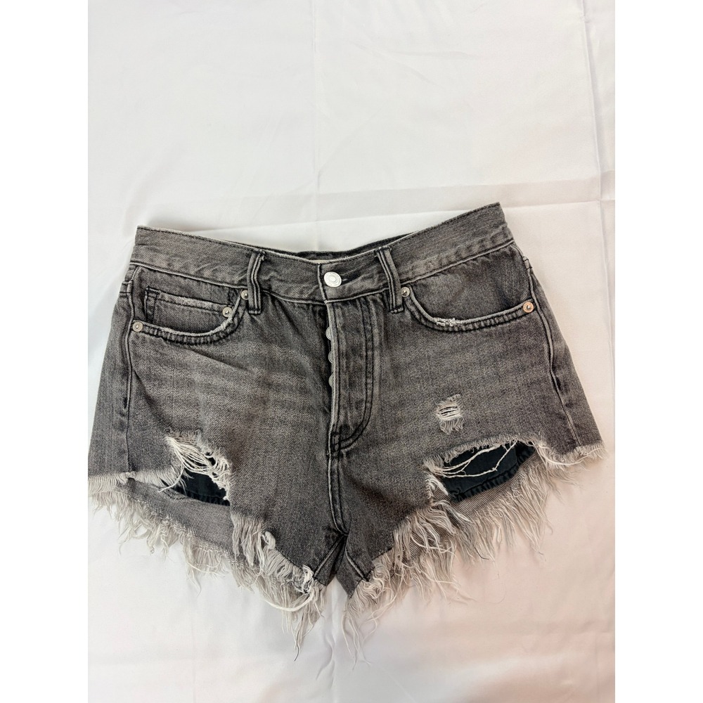 Free People We The Free Cutoff Shorts Gray Distressed High Rise Button Fly Sz 24